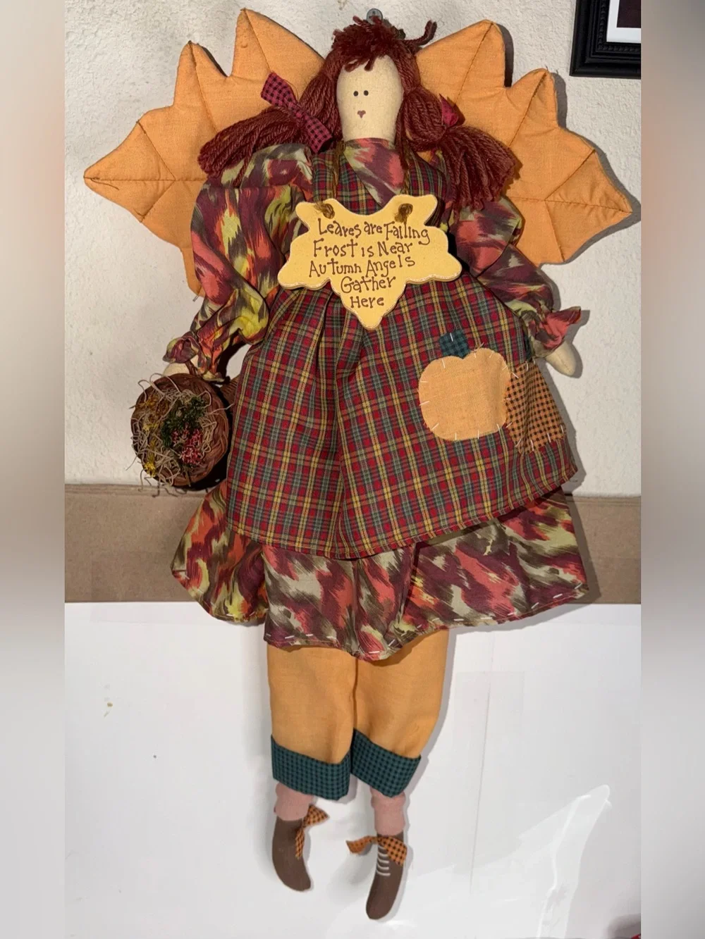 Vintage Primitive Autumn Angel Cloth Doll Fall Harvest Thanksgiving Decor 22